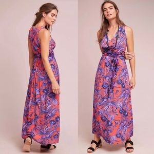 Anthropologie Maeve Maci Purple and Orange Floral Maxi Dress Size 8